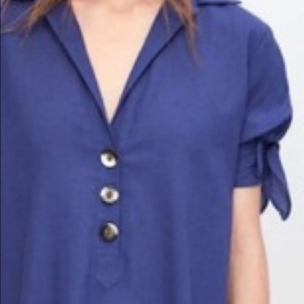 Zara Basics Blue Linen Blend Shirt Dress - Picture 4 of 7